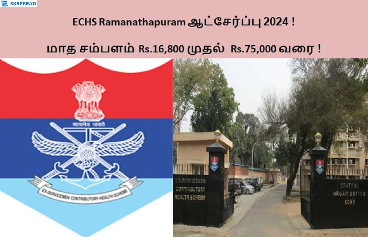 ECHS Ramanathapuram ஆட்சேர்ப்பு 2024 ! 8 வது முதல் Degree முடித்தவர்கள் வரை விண்ணப்பக்கலாம் - மாத சம்பளம் Rs.16,800 முதல் Rs.75,000 வரை !